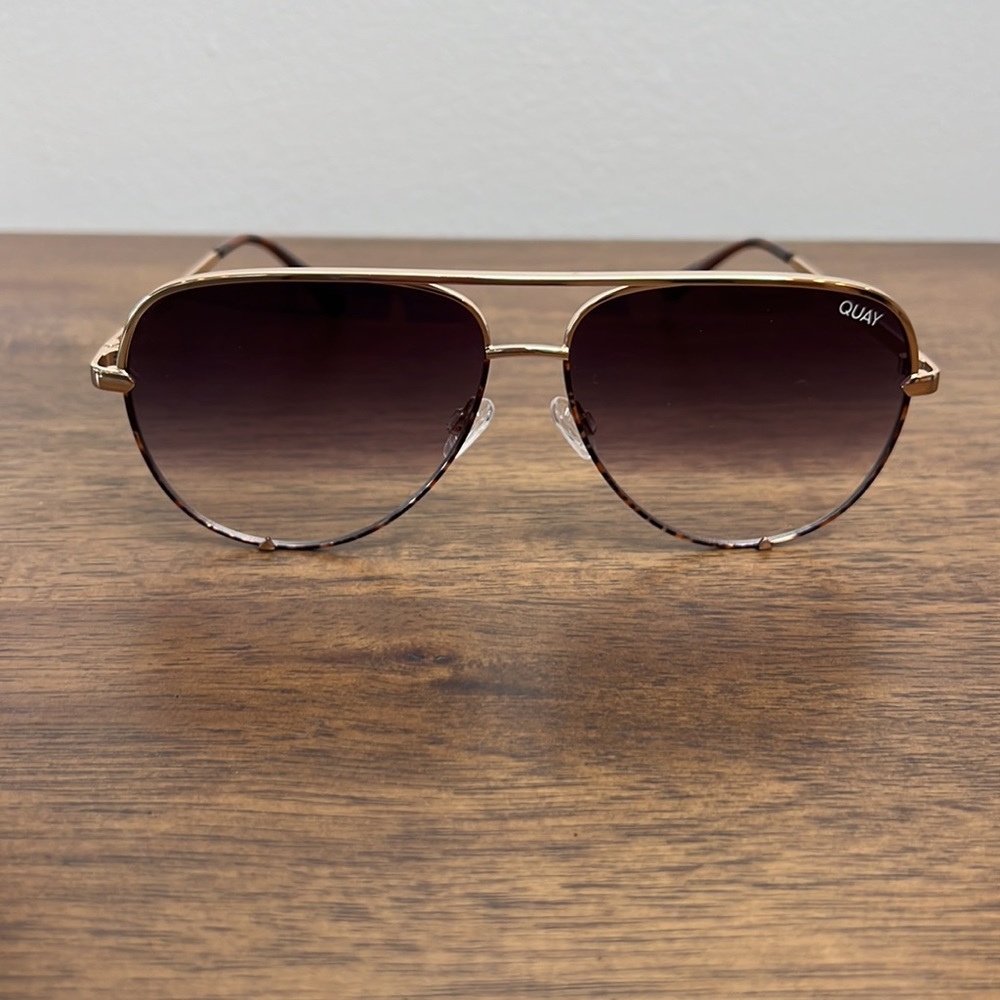 QUAY High Key Two Tone 56mm Aviator Sunglasses Gold/Brown Maroon - Picture 6 of 11